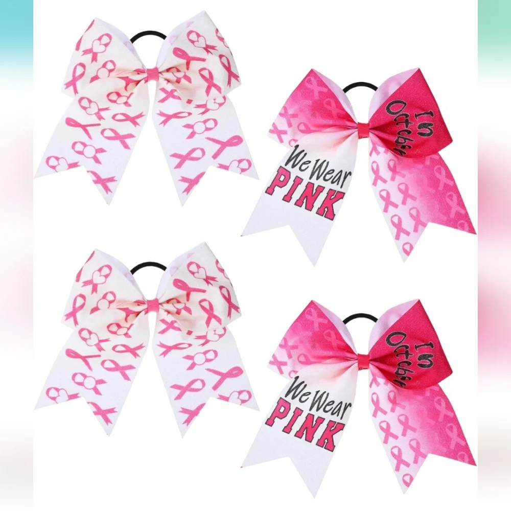 3 Pcs Breast Cancer Awareness Bow Hair Ties